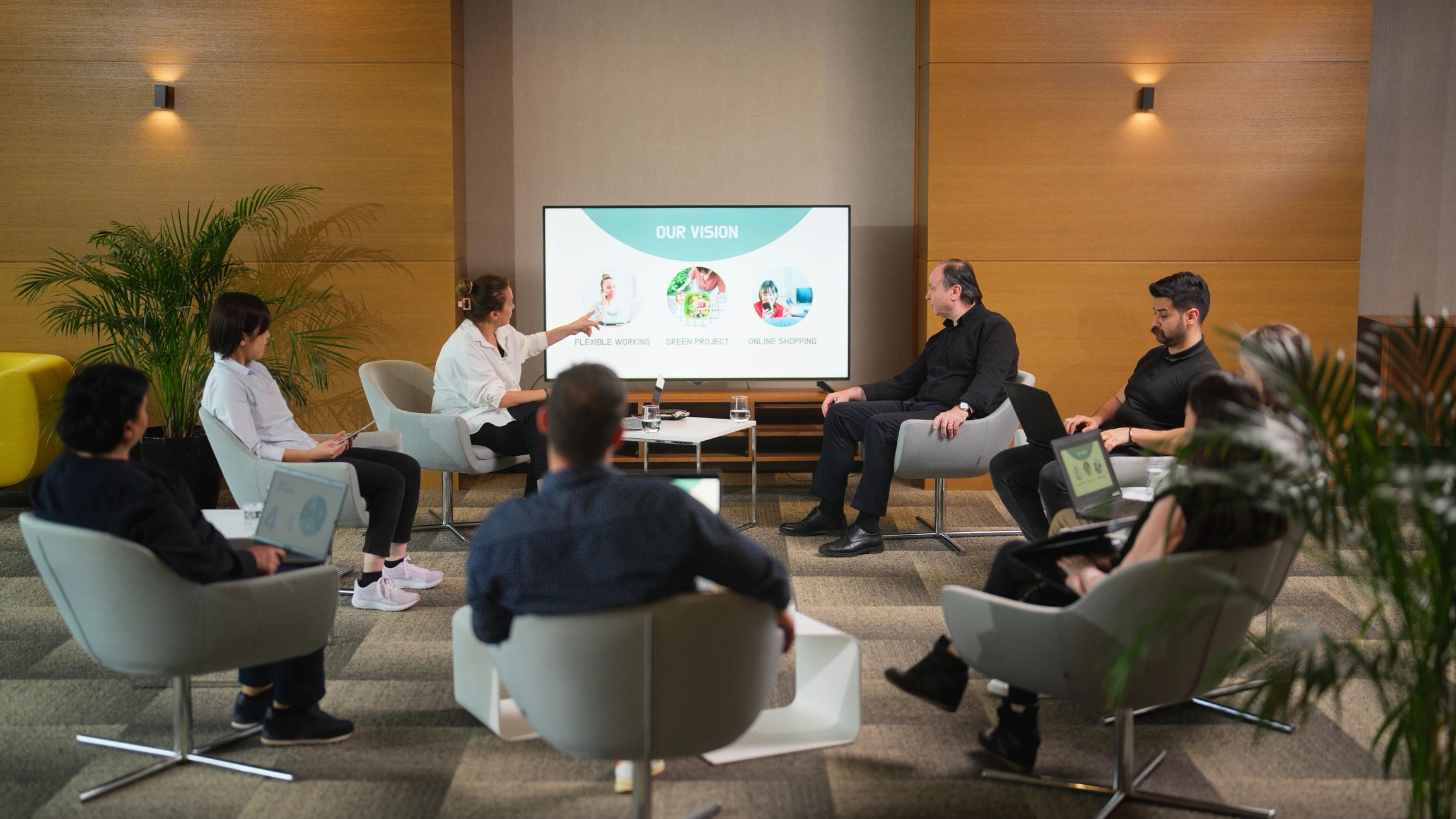 Business team gathered for planning and presentation